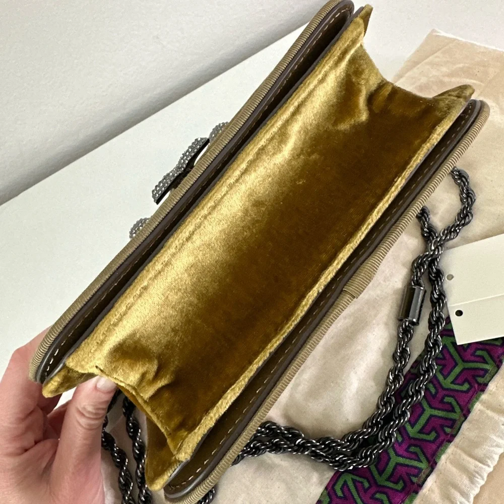 Tory Burch Eleanor Small Velvet Pave Logo Shoulder Bag Purse - Picture 2 of 10